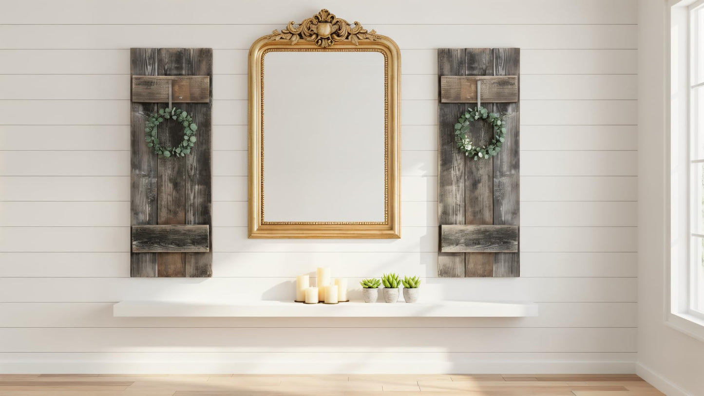 Rustic Revival | Rustic Shutters Made from 100% Reclaimed Weathered Wood – Set of 2 – Farmhouse Barnwood Style Wall Decor – Real Wood Handmade in The USA (11"x30")