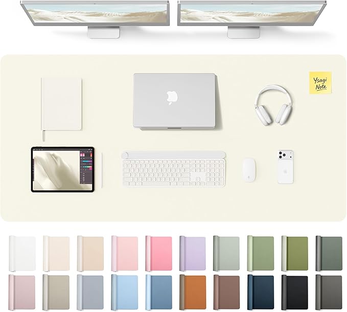 YSAGi Leather Desk Pad Protector, Office Desk Mat, Large Mouse Pad, Non-Slip PU Leather Desk Blotter, Laptop Desk Pad, Waterproof Desk Writing Pad for Office and Home (Cream,55" x 24")