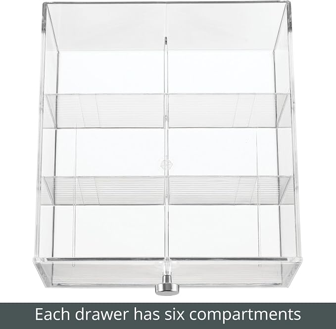 mDesign Plastic Wide Kitchen Pantry, Cabinet, Countertop Organizer Storage Station with 3 Drawers for Coffee, Tea, Sugar Packets, Sweeteners, Creamers, Drink Pods, Packets; 18 Sections - Clear