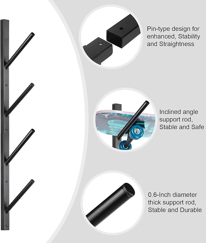 Skateboard Rack Wall Mount ??Skateboard Wall Hanger, Snowboard Display Wall Mount, Ski Holder | 4-Floor Skateboard & Ski & Snowboard Storage Rack | Snowboard & Ski Lover Gifts