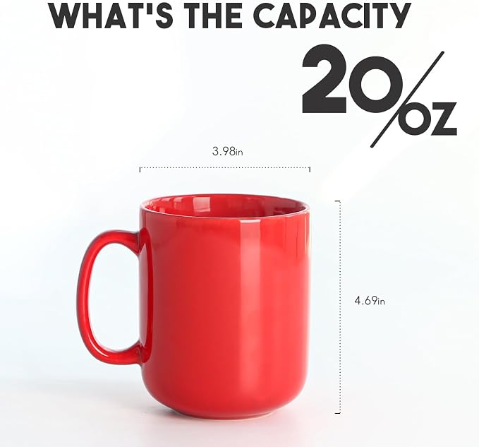 harebe 20 OZ Large Coffee Mug, Smooth Ceramic Tea Cup for Office and Home, Big Capacity with Handle, Red