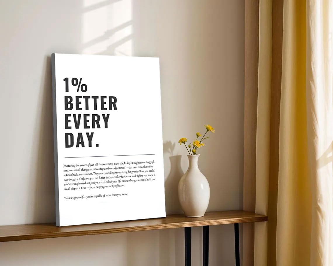 1% Better Every Day Framed Canvas Wall Art Modern Quote Decor 12x16in canvas