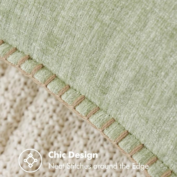 MIULEE Pack of 2 Summer Throw Pillow Covers 16x16 Inch Light Green Farmhouse Decorative Pillow Covers with Stitched Edge Soft Chenille Solid Dyed Pillow Covers for Couch Sofa Bed Living Room
