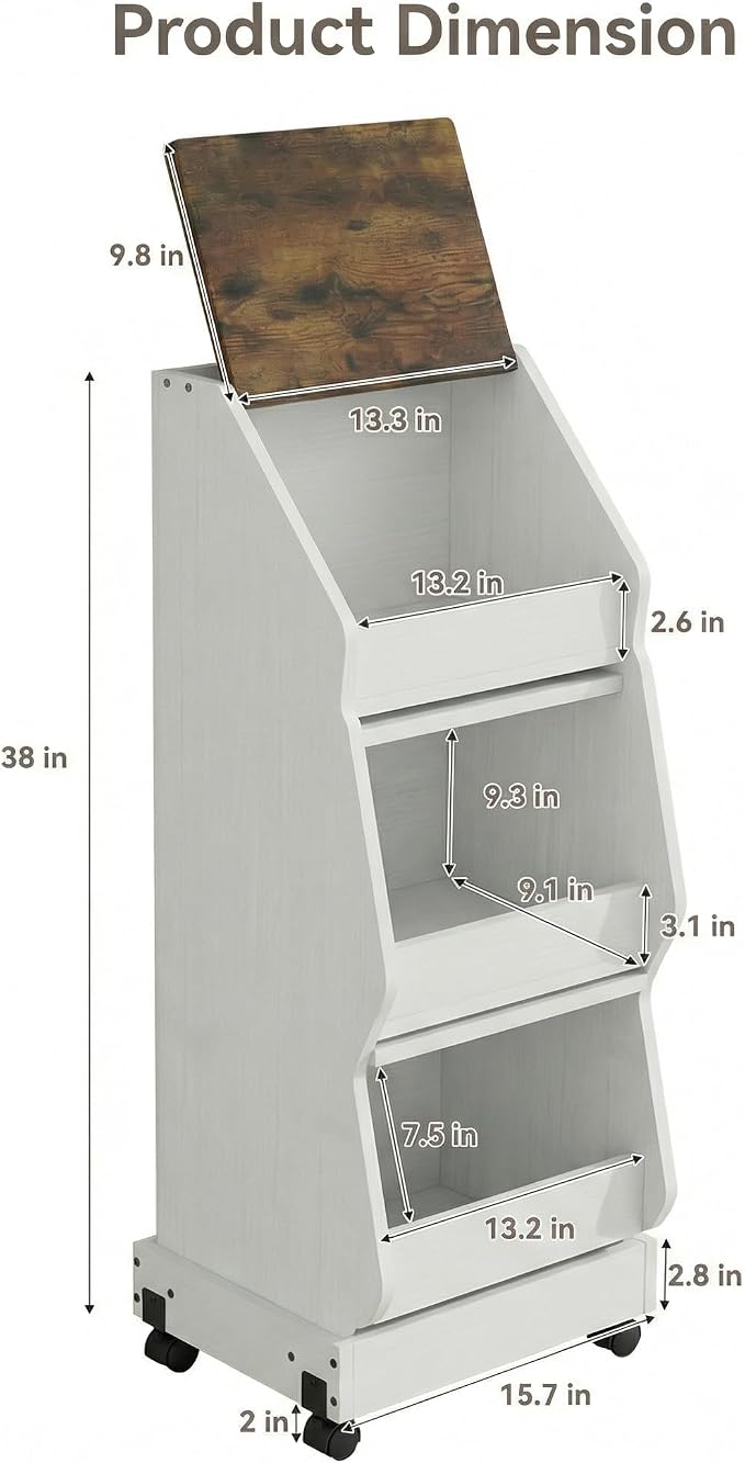 ARTETHYS Potato and Onion Storage Bin with Wheels Movable White Potato Box Holder for kitchen with Lid Onion Organizer with Grocery Section Decorative Vegetable Organization Cabinet