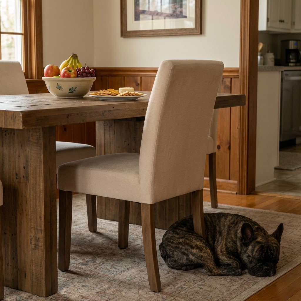 YOUNIKE Upholstered Fabric Dining Chairs Set of 2 High Back Mid-Century Modern Kitchen Dining Chairs with 4.7" Padded Cushion Solid Wood Legs Armless Design for Dining/Waiting Room Bedroom Beige