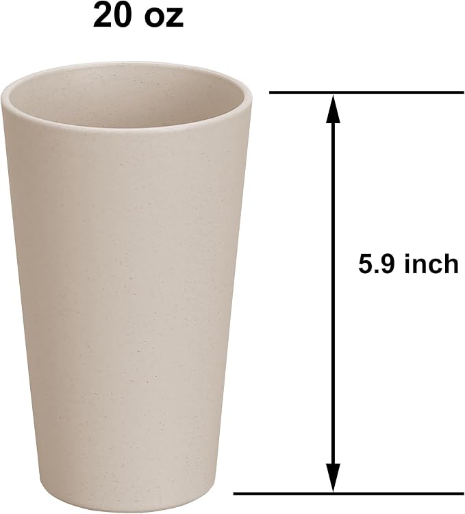Wheat Straw Unbreakable Cup | 20 oz Reusable Water Drinking Glasses Sets of 5 | Lightweight Tumbler for Kitchen Outdoor | Dishwasher Safe, BPA Free and Eco friendly (20 oz, 5 Color_H)