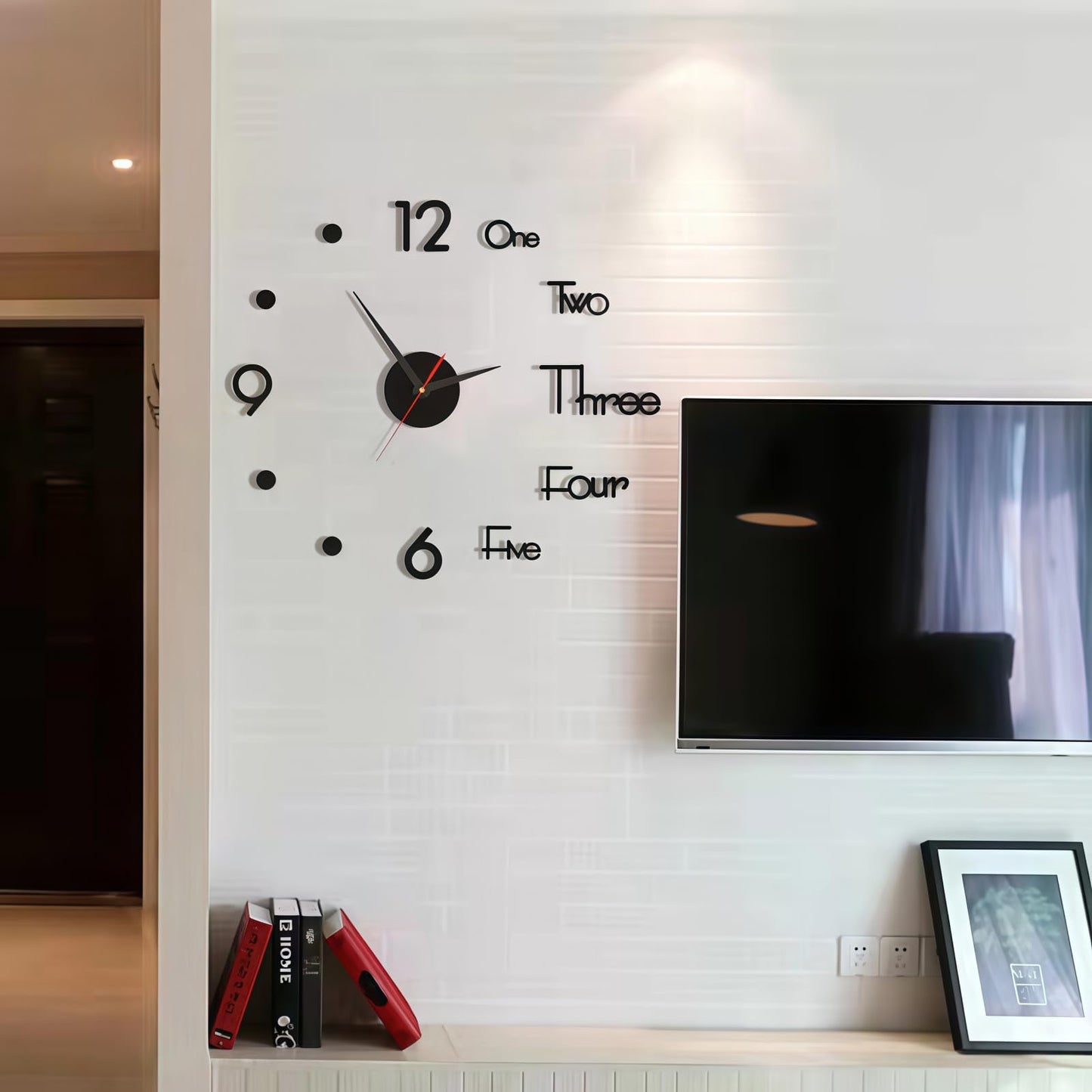 YJHWLF 3D DIY Wall Clock, LuminousFramelessSilent Living Room Dining Room Simple 3D Wall Sticker Wall Clock Creative Luminous DIY Acrylic Punch-Free Quartz Clock (15.8IN)