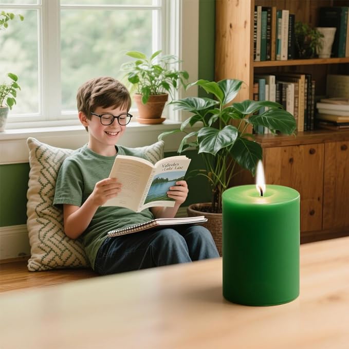 Green Unscented Pillar Candles 3-Pack ??Dripless & Smokeless, Long-Burning Thick Candles (2",3",4" Heights) for Weddings, Home Decor & Serene Ambiance