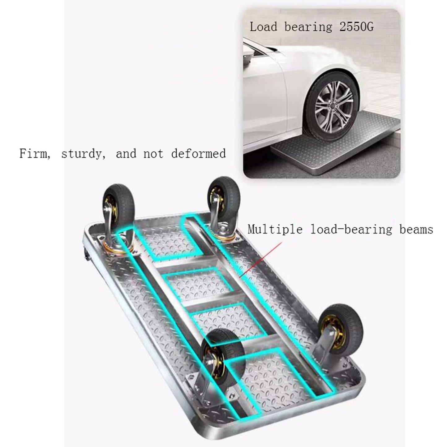 Folding Platform Trucks,Rolling Flatbed Cart Dolly for Easy Transportation Heavy Industrial Platform Hand Trucks, Garage Warehouse Moving Truck,Heavy Duty Platform Trolley with Rubber (Size:110x65cm)