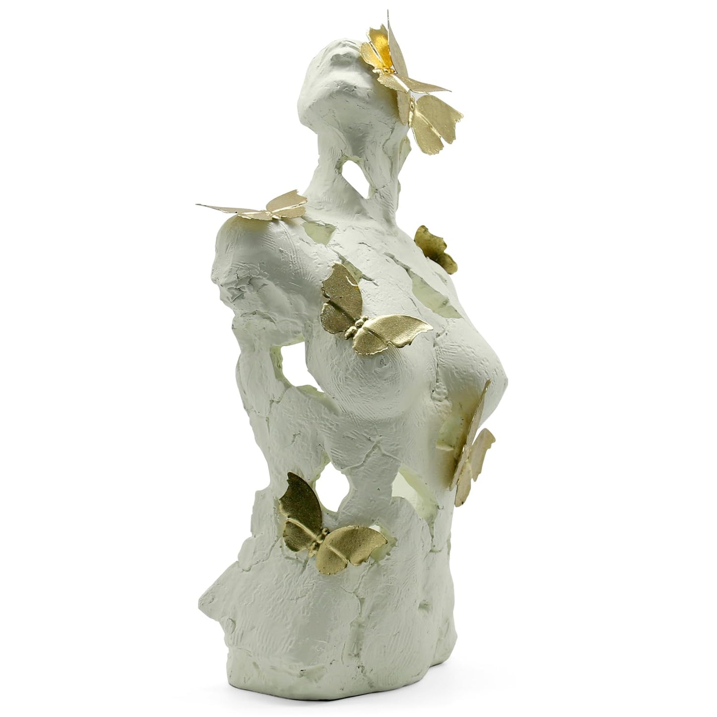 Lukitas Abstract Female Bust with Butterflies Sculpture, Aphrodite Statue, Body Figurine Art Decor, Beauty of Defects, Greek Goddess Bust Ornament for Office Living Room Desk Shelf, Beige, Resin 16"