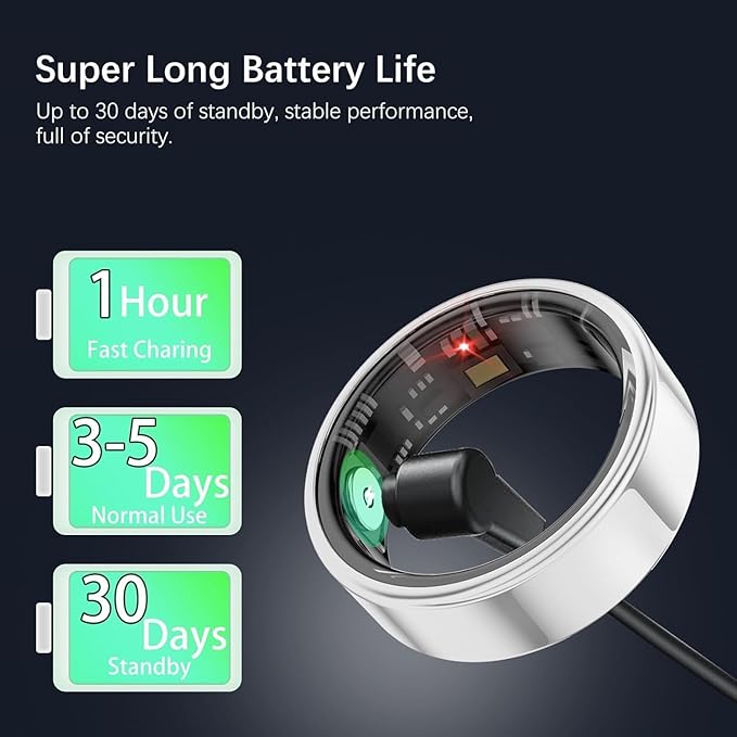 Smart Health Rings for Women Men, Fitness Tracker with Heart Rate, Blood Oxygen, HRV, Sleep Tracker, Step Tracker, No Subscription Fee, IP68 Waterproof Smart Ring for iphone & Android (Silver 12#)