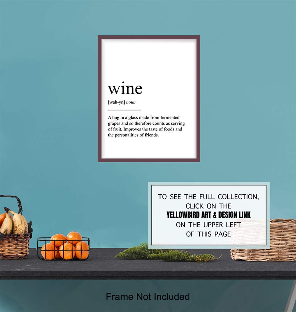 Wine Definition Typography Art Print - Funny Wall Art Poster - Contemporary Chic Home Decor for Kitchen, Bar, Man Cave, Dining Room - Gift for Foodie, Merlot, Pinot Noir, Cabernet Fans - 8x10 Photo