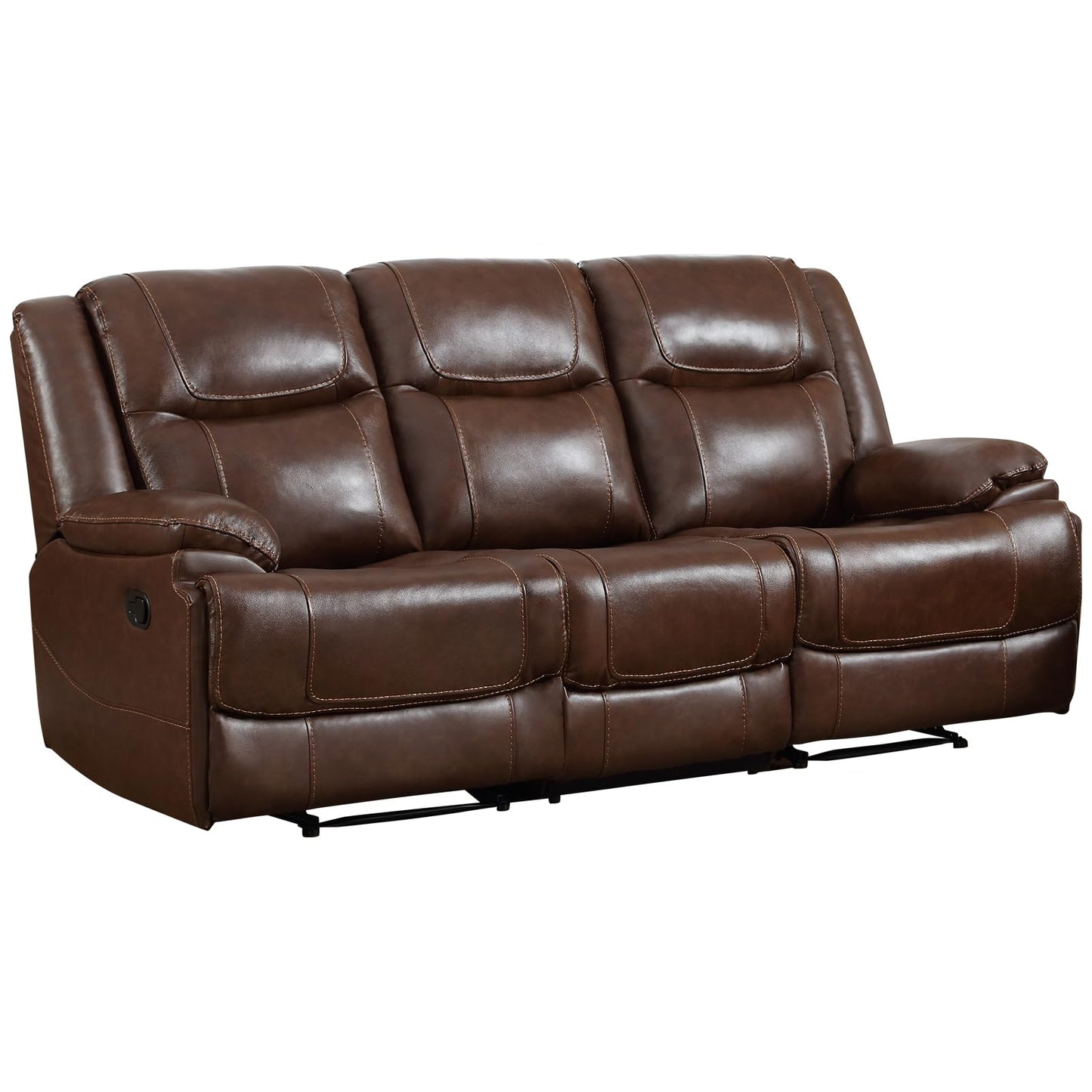 EBELLO Genuine Leather Recliner Manual 3 Seat Sofa Couch for Living Room, 3 Seater Reclining Sofa Chair with Headrest and Armrest, Modern Durable Home Furniture for Meeting Room, Vintage Brown