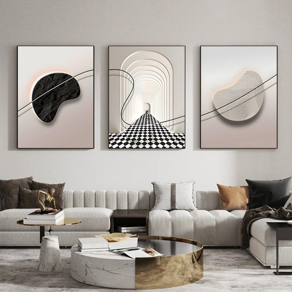ARTFEB Beige and Black Large Framed Canvas Wall Art Set, Modern Wall Decor, Abstract Black and White Wall Painting, Neutral Nature Art Print for Living Room, Bedroom, Office