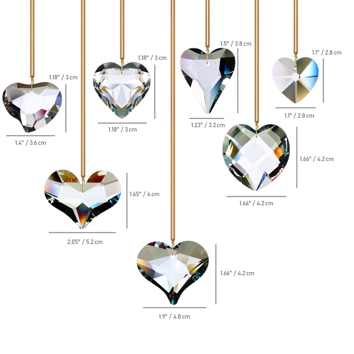 7pcs Heart Crystal Prism Suncatchers, Rainbow Hanging Crystals Ornament Pendant for Window, Chandelier Decoration Clear GOLDENHAITAI