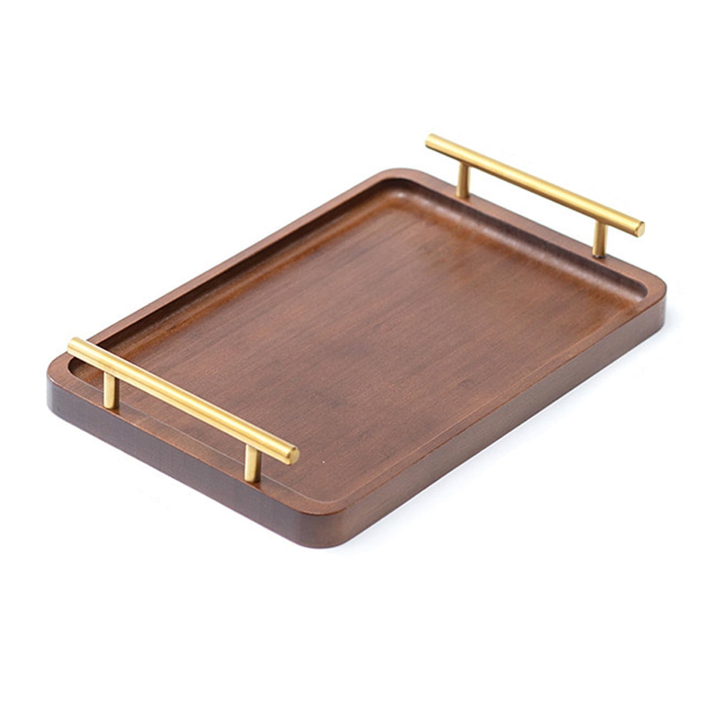 XZHXFX Bamboo Serving Tray with Gold Handles, Food Tray for Breakfast,Coffee Table,Dinner & Bar, Decorative Tray for Kitchen, Bedroom (Small)