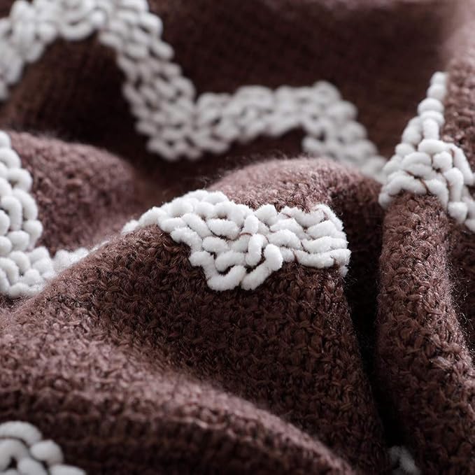 BOURINA Fluffy Chenille Knitted Fringe Throw Blanket Lightweight Soft Cozy for Bed Sofa Chair Throw Blankets, Brown 60"x80"