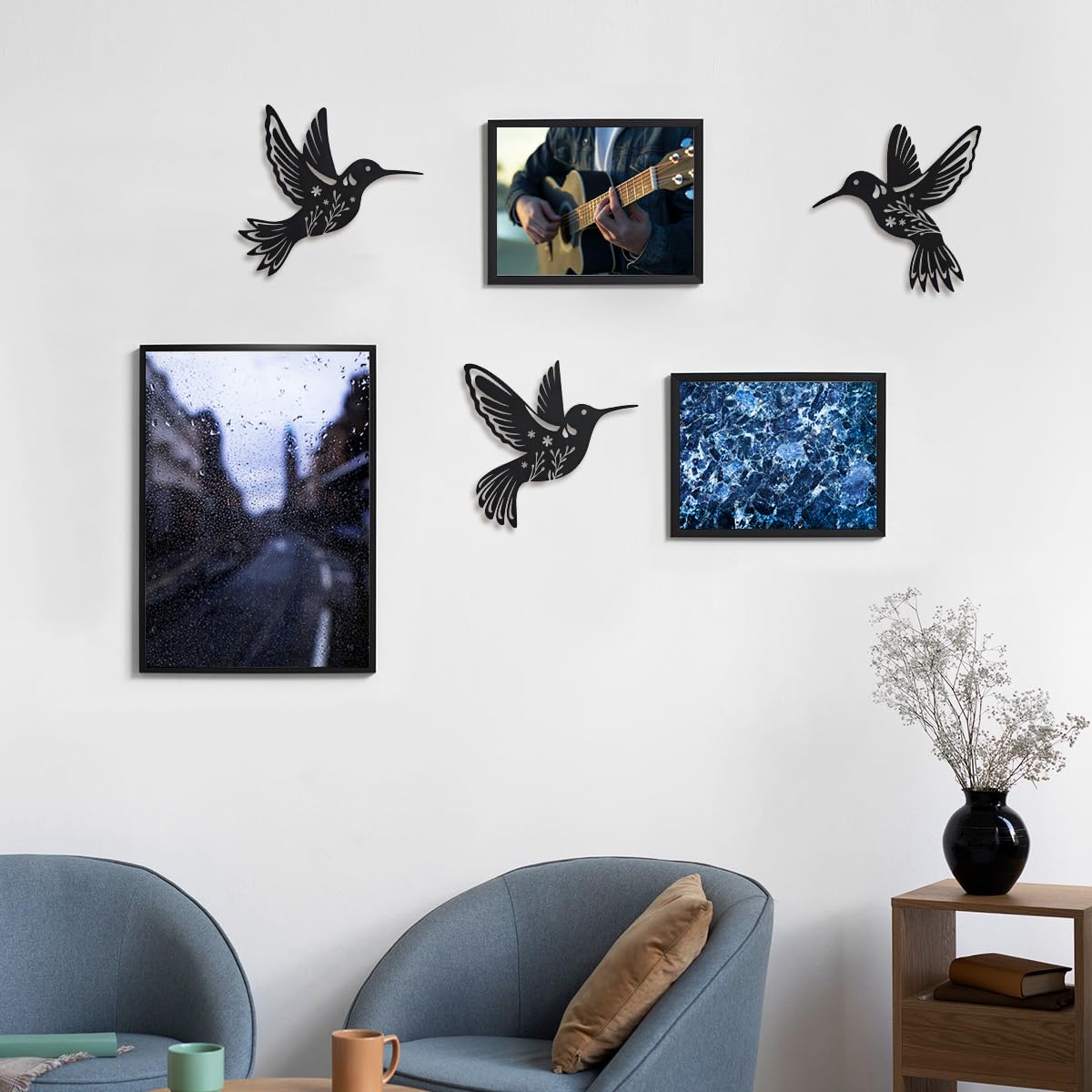 Daogtc Metal Hummingbird Wall Art Decor,Flower and Bird Natural Art Theme Decoration for Home Kitchen Patio Bedroom Living Room Bathroom(3 Pack)