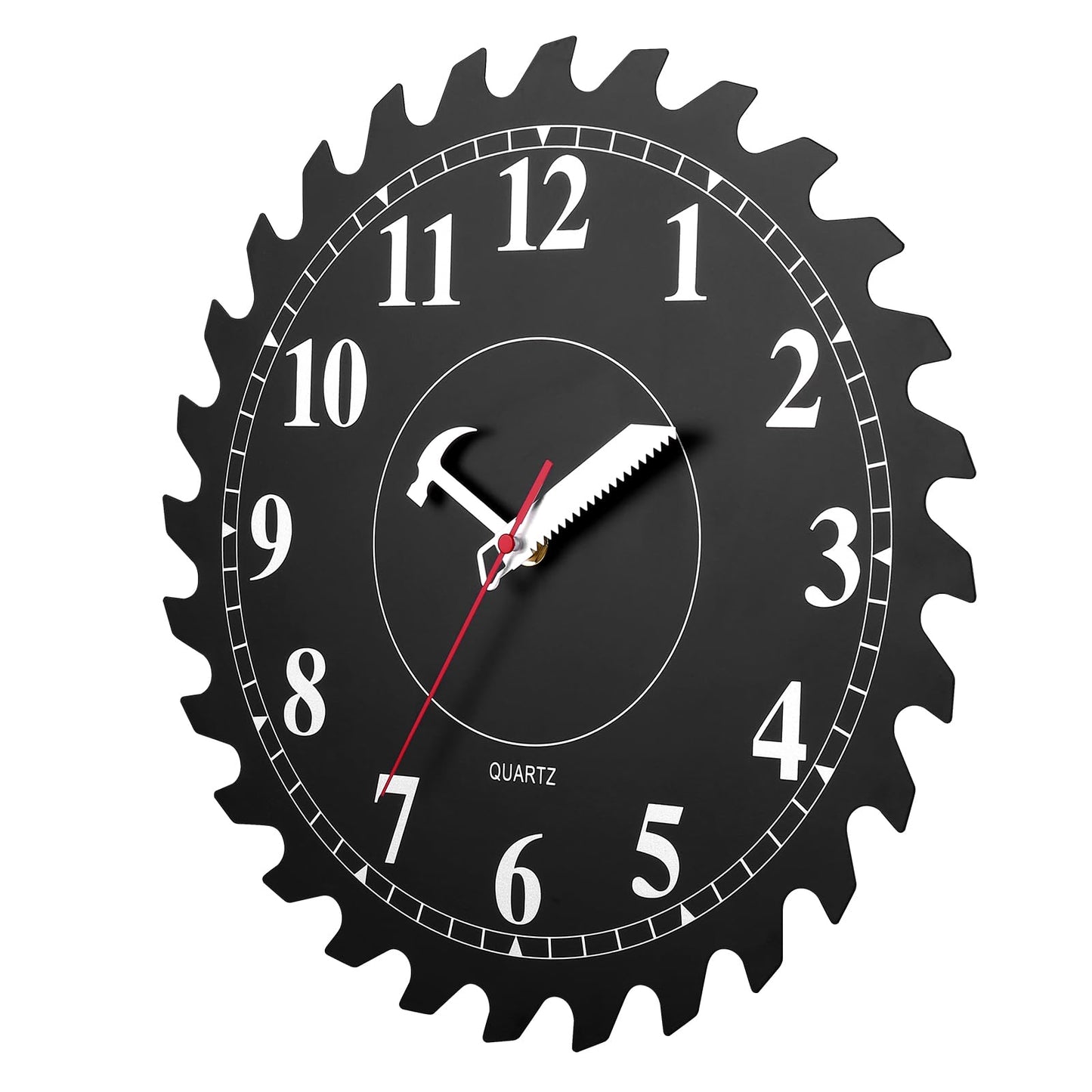CIGERA 12 Inch Wall Clock with Circular Saw Blade Dial, Handsaw and Hammer Pointer,Great Decor for Home,Workshop and Man Cave (Black)