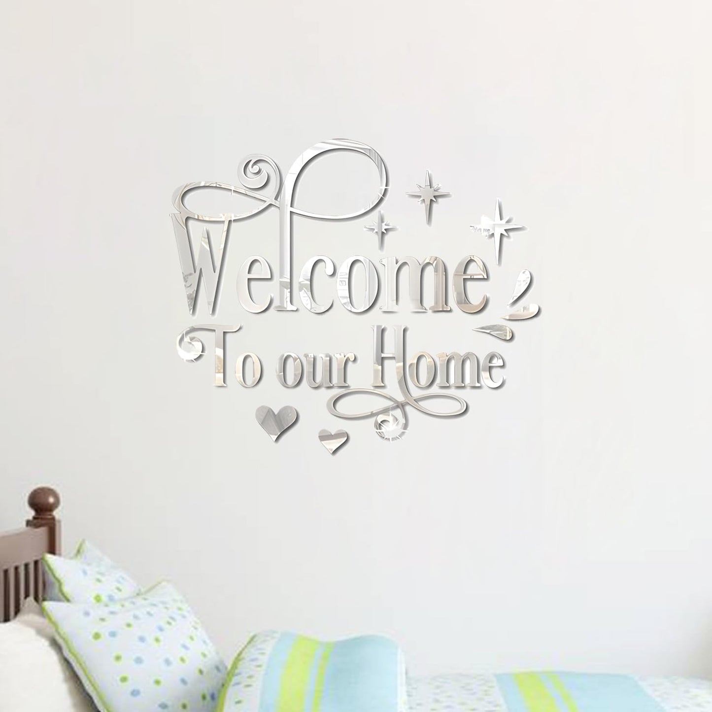 INCAUCA Welcome to Our Home Wall Decor Sticker, Home Acrylic 3D Mirror Wall Decal, Removable Art Letter Sign, Wall Door Quote Decoration DIY for Living Room Bedroom Sofa TV Background (Black)