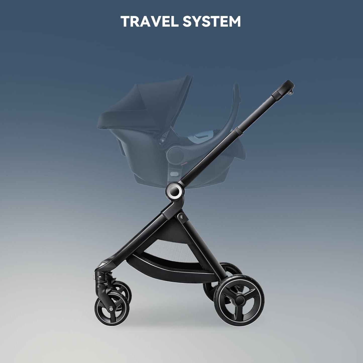 ELITTLE EMU Full-Size Foldable Baby Stroller Full Recline Cockpit Compact Toddler Stroller with Reversible Seat All-Terrain Newborn Infant Pram Carriage for City Outdoor - Dark Blue