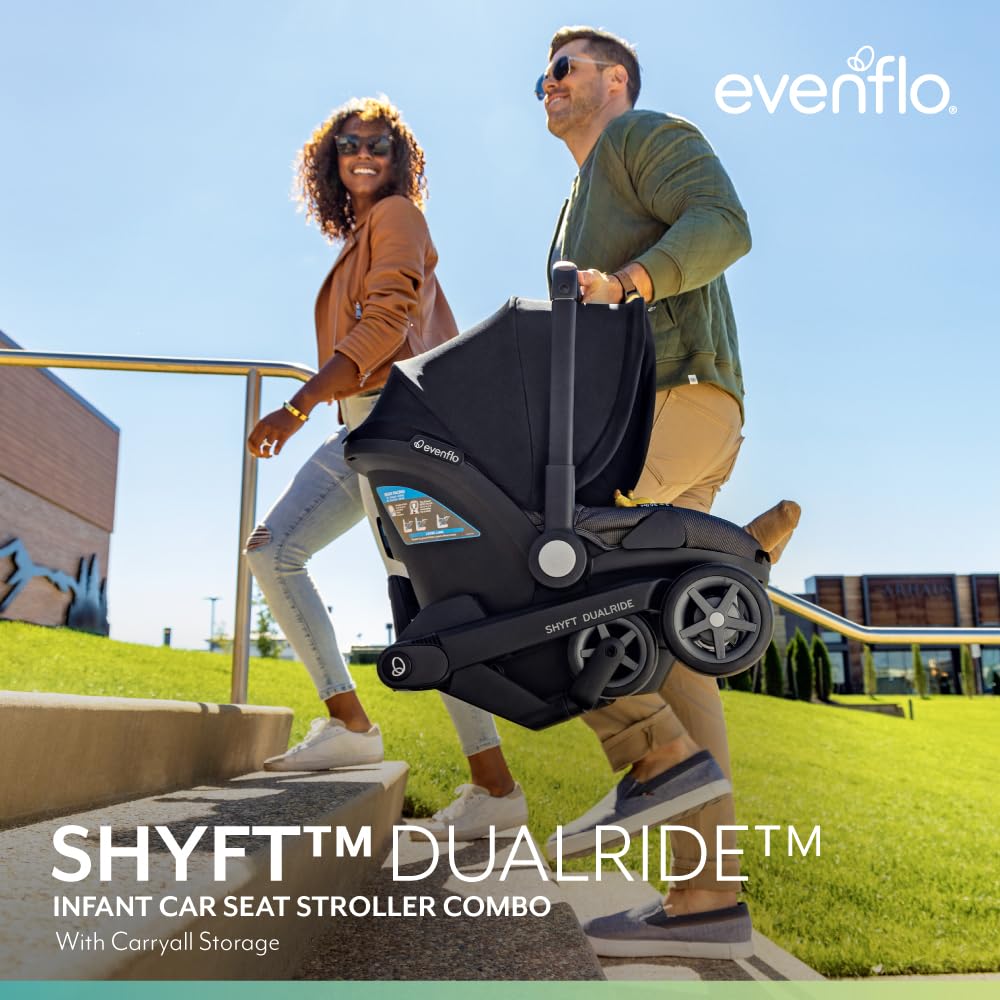 Evenflo Shyft DualRide Infant Car Seat Stroller Combo with Carryall Storage (Boone Gray)