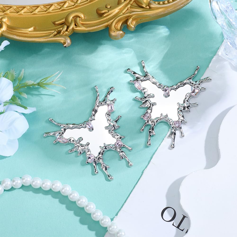 SUNNYCLUE 2pcs Adhesive Mirror Phone Phone Mirror Stick Alloy Rhinestones Bling Silver Butterfly Animal Shaped Cellphone Case Back Glass Decal with Butterflies Stickers for Smartphone Women Gifts