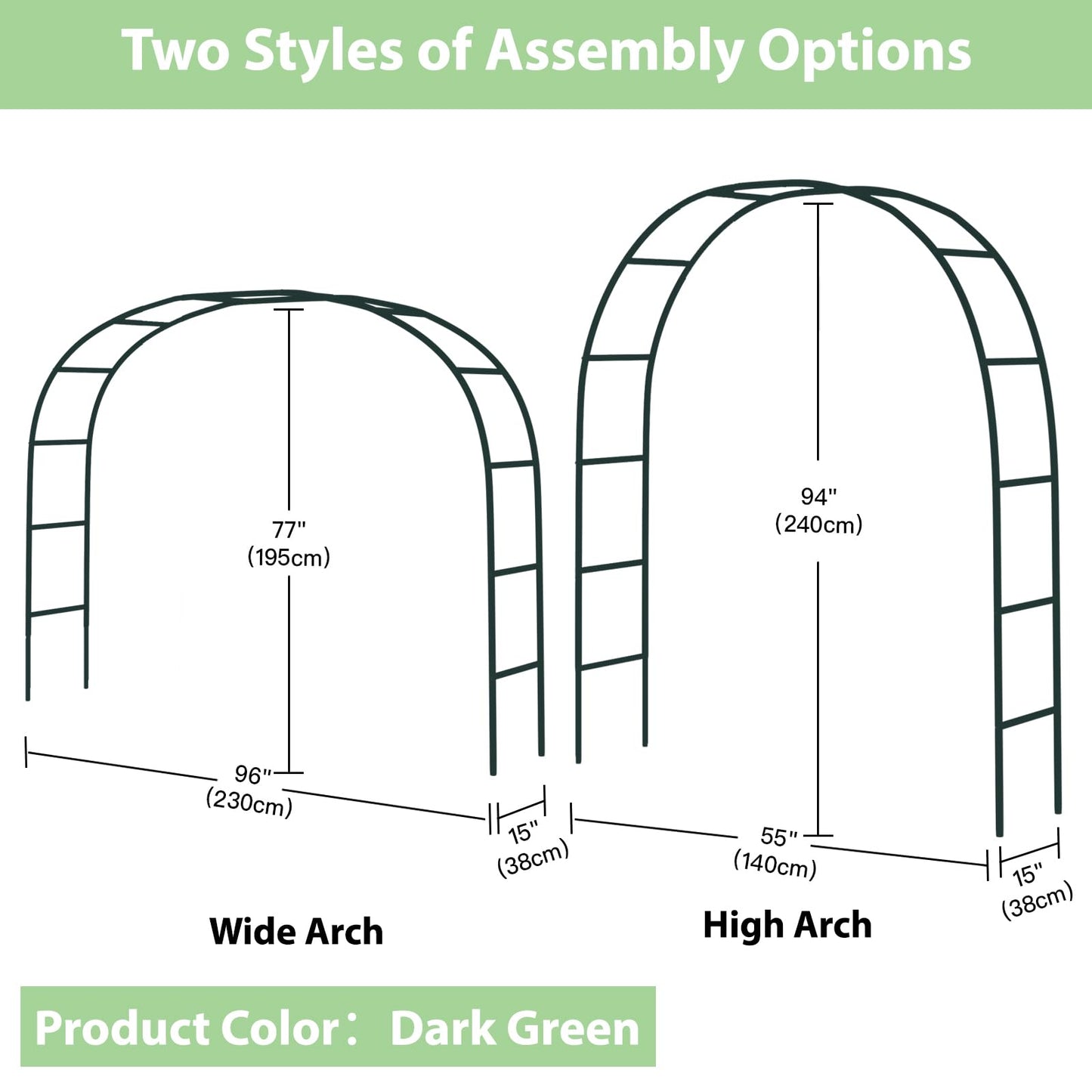 RUBFAC 7.8ft Metal Garden Arch Trellis for Climbing Plants Outdoor, Garden Arbors and Arches, Halloween Archway for Pumpkin Balloon Rose Vines Wedding Christmas Birthday Party Decorations, Army Green