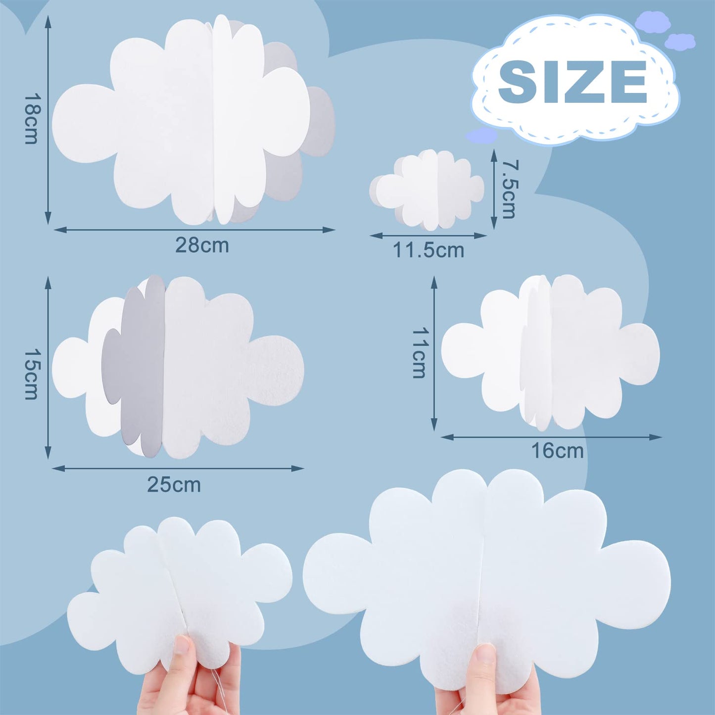 8 Pcs 3D Cloud Decoration Hanging for Ceiling Game Themed Party Decoration Artificial Cloud Ornament Hanging Ceiling Wall Banner Decor for Birthday Wedding Baby Shower Nursery Children Room