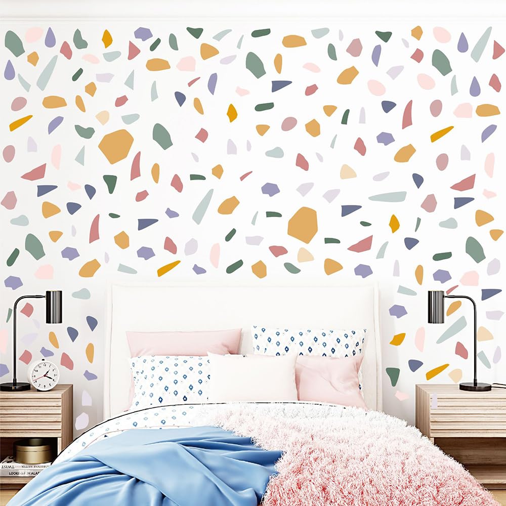 610 PCS Terrazzo Wall Decals – 10 Sheets Modern Abstract Marble-Inspired Vinyl Peel & Stick Wall Art Decor, Neutral Aesthetic Wall Stickers for Bedroom, Living Room, Home Office & Studio