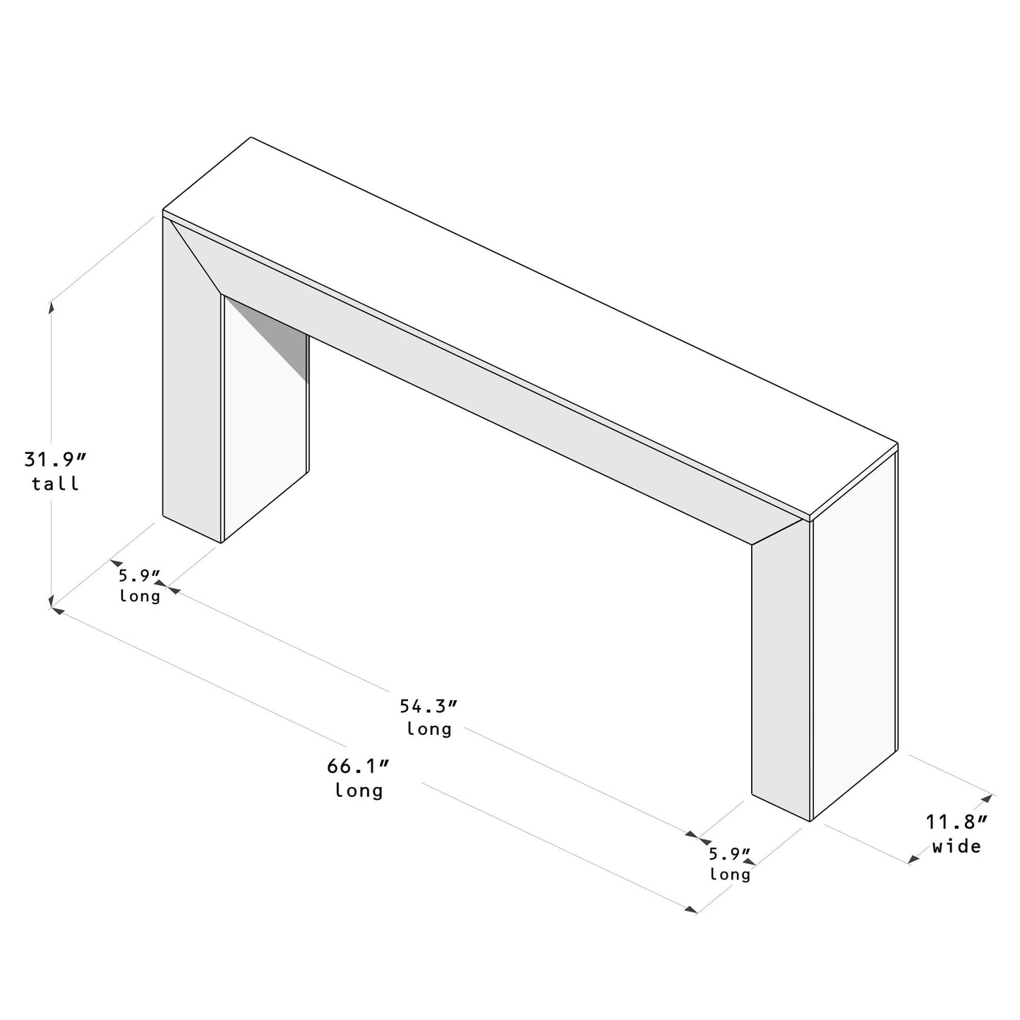 Plank+Beam Grand Console Table, 66 Inch Modern Solid Wood Sofa Table, Narrow Entryway Table for Hallway, Behind The Couch, Living Room, Foyer, Walnut Wirebrush