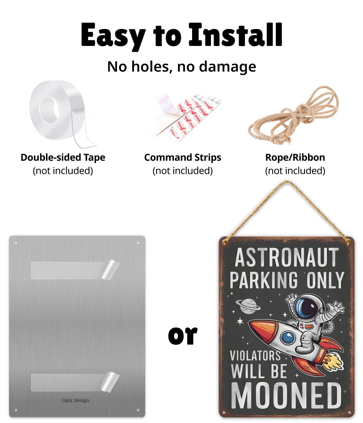 Opix Design Astronaut Parking Sign - Funny Space Room Decor for Boys, Outer Space Gift