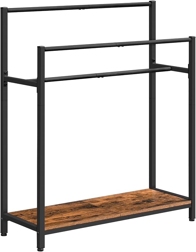 HOOBRO Extra Large Free Standing Towel Rack, 3 Tier Blanket Rack, Blanket Holder for Bathroom, 32.3" L x 11.4" W x 39.4" H, for Living Room, Bedroom, Rustic Brown and Black BF30LB01