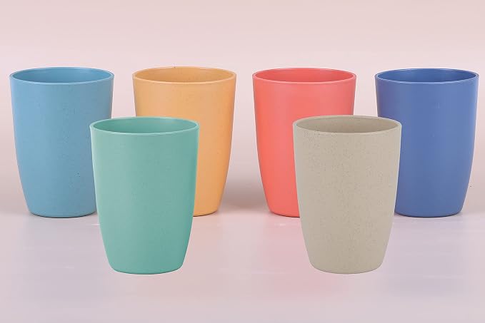 Wheat Straw Unbreakable Cup - 12 oz Reusable Drinking Glasses Sets for Kitchen, Home - Dishwasher Safe Tumbler - BPA Free & Eco-Friendly (12Pcs/6Color)