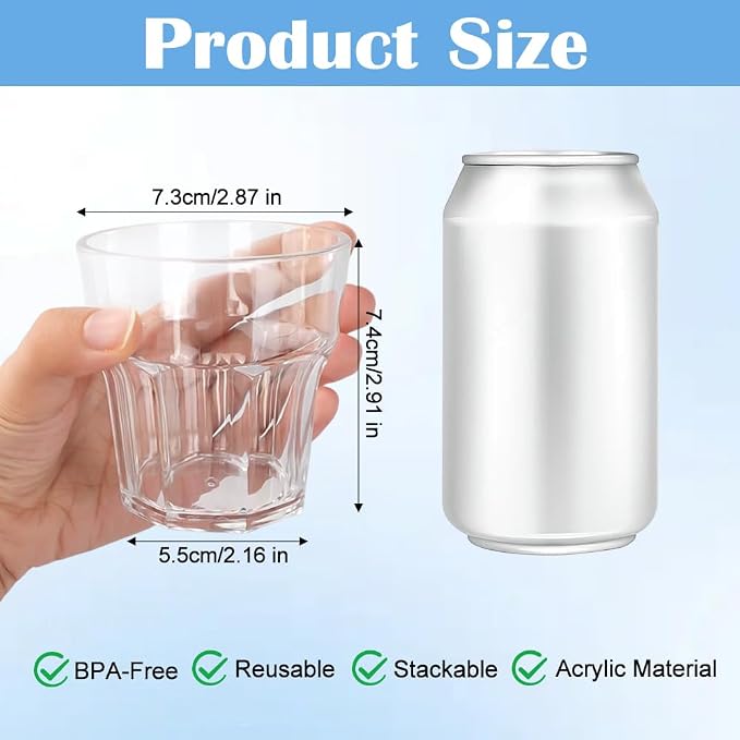 Plastic Drinking Glasses Set of 12, Unbreakable Water Tumbler, Acrylic Plastic Cups, Reusable Kids Drinking Cups for Children Kitchen Cocktail Picnic Party Juice Whiskey Wine (12pc-clear-160ml/5.4oz)