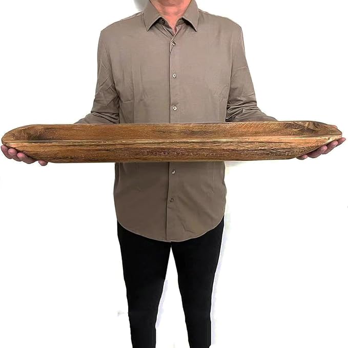 Wooden Dough Bowl Decor, Vintage Wooden Bowl Hand Carved Home Decor for Dining Table Center, Living Room, Kitchen Decor. (30inch brown)