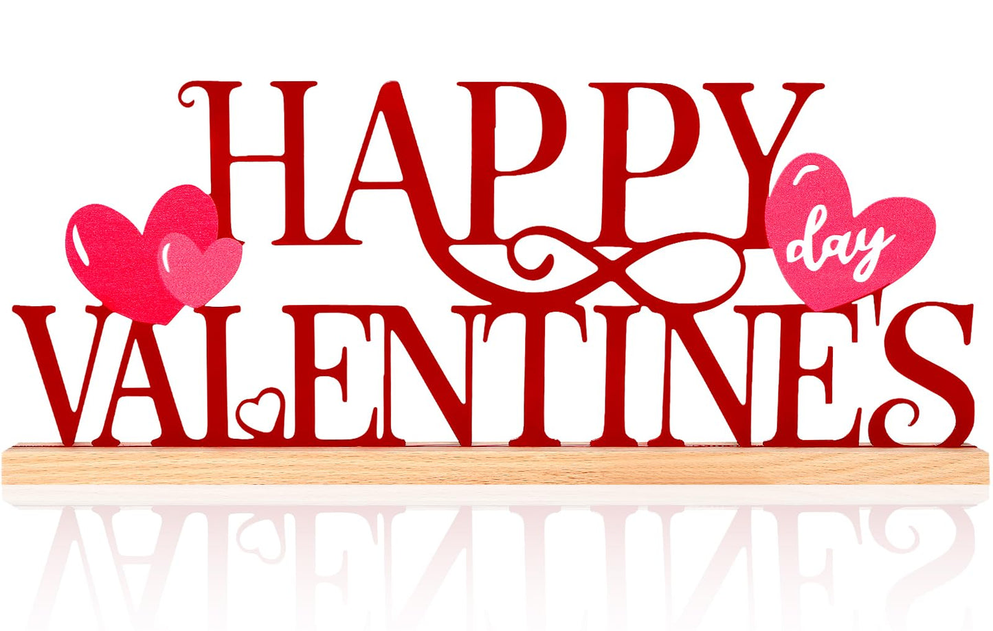 ASTNIC Metal Happy Valentine's Day Sign,Valentines Day Decorations Indoor Romantic Heart Word Valentines Day Table Decorations with Wooden Base for Home Decor Party Wedding Shelf Tabletop Centerpiece Gifts (Red, Happy Valentine’s)