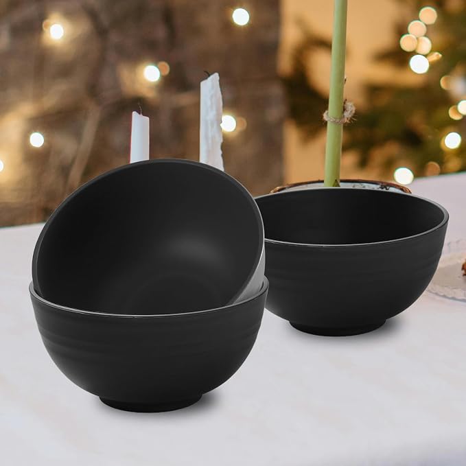 Unbreakable Soup/Wheat Straw Cereal Bowls - Microwave & Dishwasher Safe Soup and Salad Bowls, Set of 8, 26oz, BPA Free, Eco-Friendly for Kitchen Black