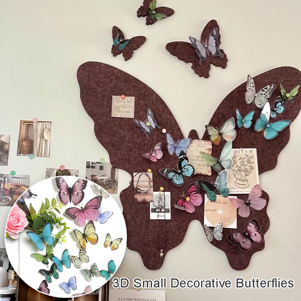 OULIGET Butterfly Cork Boards,3D Foldable Butterfly Wall Collage Kit,Wall Mount Bulletin Display Pin Board for Notes Photos and DIY Wall Decor,With Pushpins