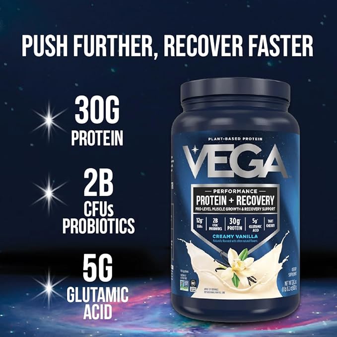 Vega Sport Vegan Protein Powder + Recovery - 30g Plant Based Protein per Serving, Chocolate, 45 Servings, 5g BCAAs, Probiotics, NSF Certified, For Shakes & Smoothies, 4.4lbs (Packaging May Vary)