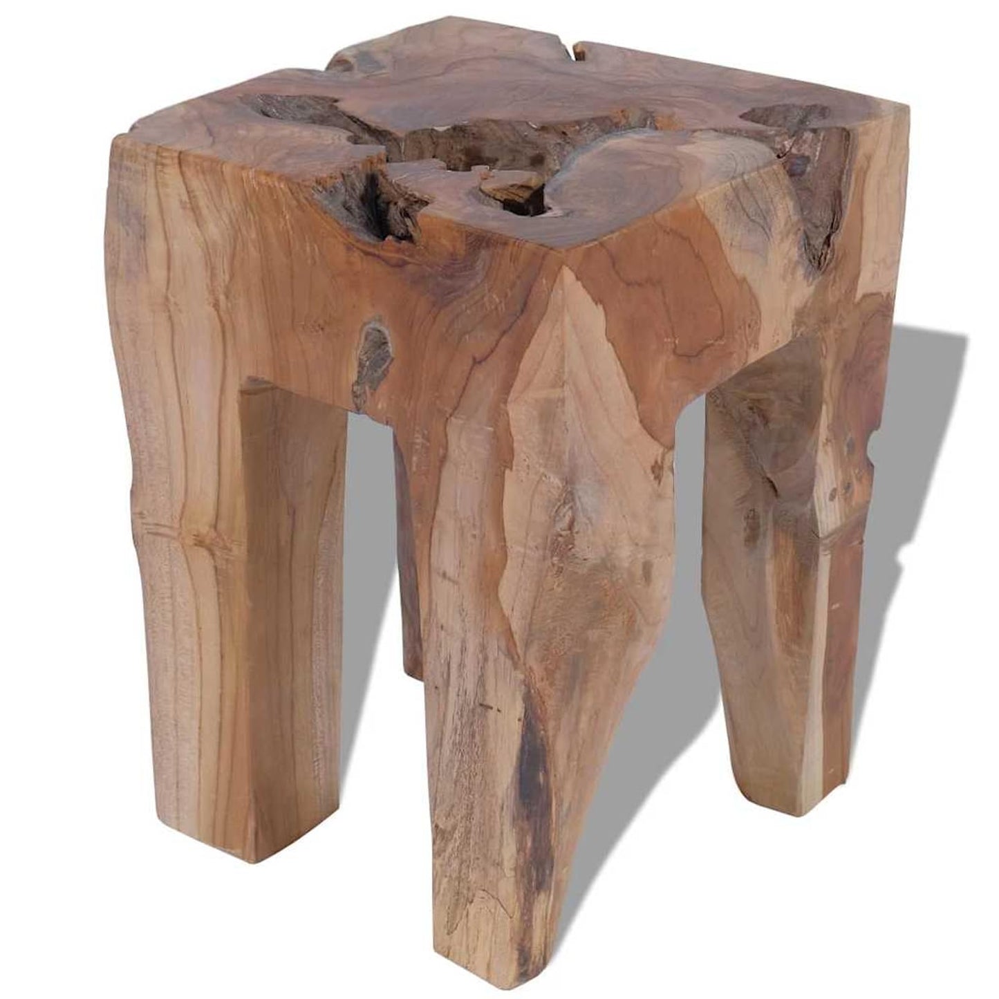Gecheer Rustic Solid Teak Stool - Handmade Footrest/Side Table, Unique Design, 30x30x40 cm