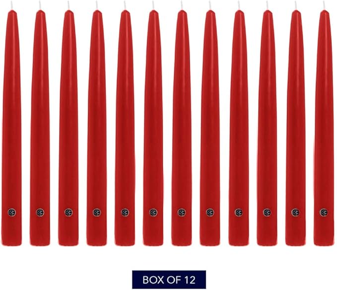 Colonial Candle Unscented Taper Candle, Handipt Collection, Red, 12 In, Pack of 12 - Up to 10 Hours Burn