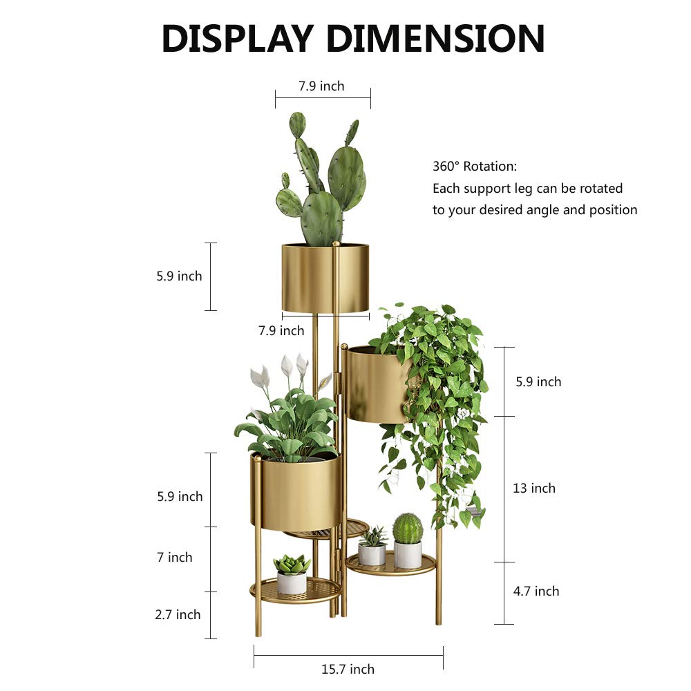 AISUNDY Metal Plant Stand, 6 Tier 6 Potted Indoor Gold Flower Pot Stand Holder Shelf, Foldable Decorative Display Rack for Multiple Potted Plants, Patio Garden, Living Room, Corner Balcony & Bedroom
