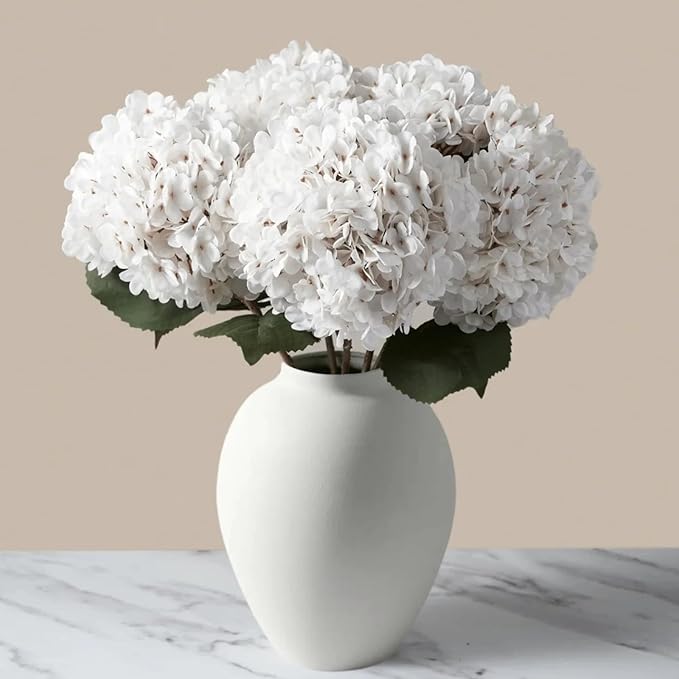 White Vase for Home Decor - Modern Farmhouse Ella Flower Vase for Table, Mantel & Shelf Decorations - Round Iron Decorative Vase 9 Inch Tall - Matte Finish Centerpiece
