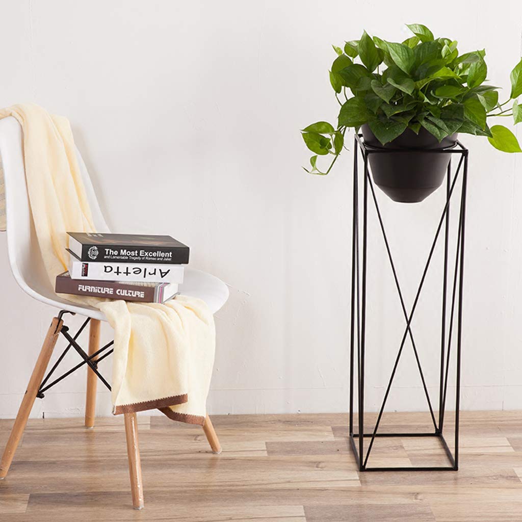 KAJIAO Metal Flower Rack Indoor/Outdoor Iron Art Plant Pot Stand Modern Balcony Decoration Herb Bonsai Shelf Living Room Office Home Decor-Black(L)