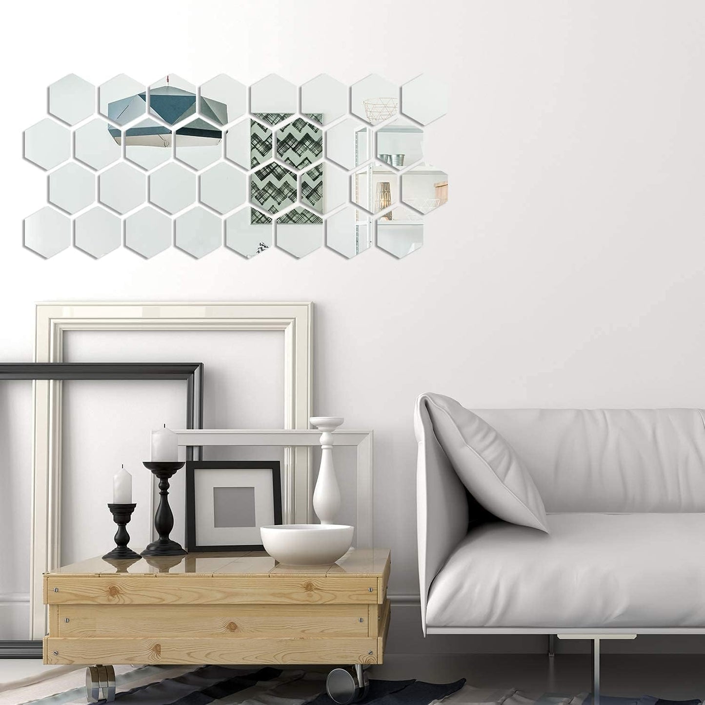 24 Pieces Removable Acrylic Mirror Setting Wall Sticker Decal for Home Living Room Bedroom Decor (Hexagon, 24 Pieces)