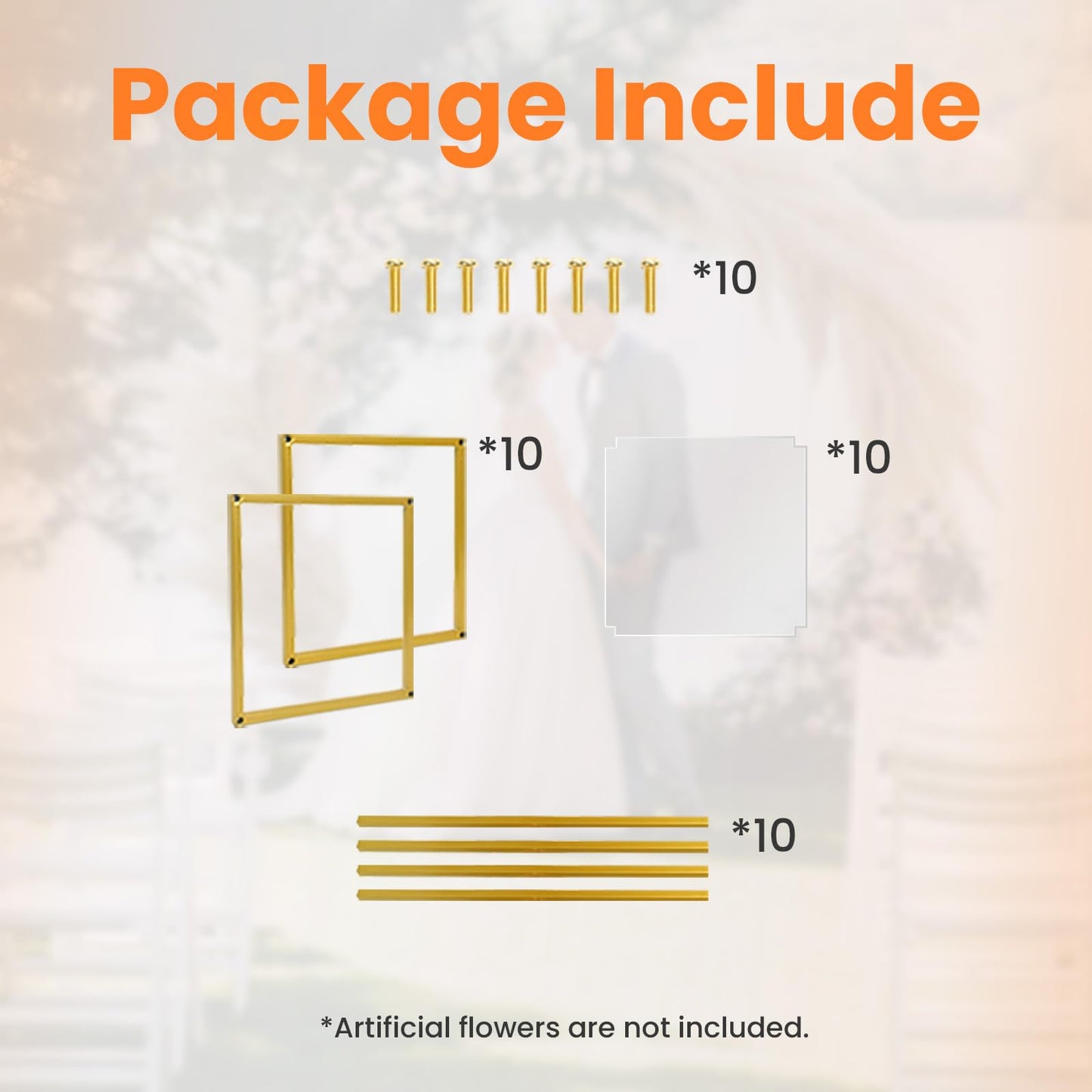 YALLOVE 10 Pcs 15.75" Gold Wedding Flower Stand Metal Vase Column Stand Geometric Centerpiece Vase for Home Party Wedding Decorations, Rectangular Flower Display Rack