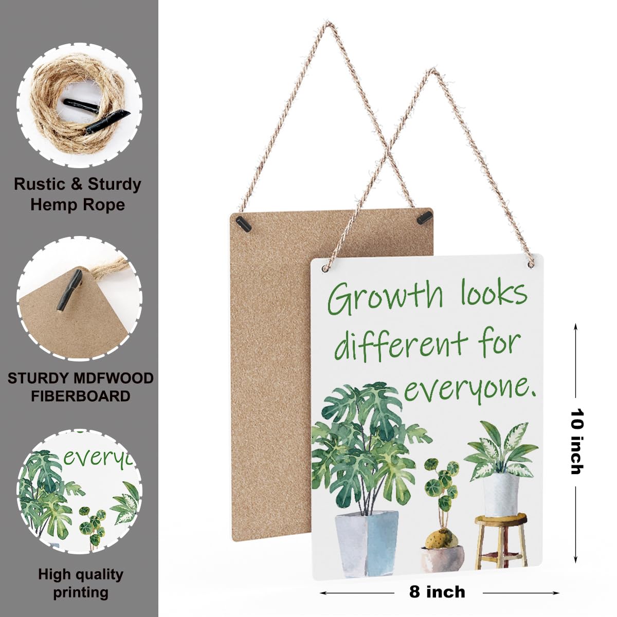 VYXVYX Growth looks Different for Everyone Wooden Hanging Sign, Eucalyptus Botanical Home Decor Hanging Door Signs, for Home Wall Office Decor 10 x 8 Inches