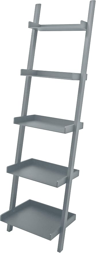 Kiera Grace Providence Hadfield 5 Tier Ladder Shelf, Leaning Bookshelf Storage Rack for Home, Office, 18" x 67", Cloud Grey