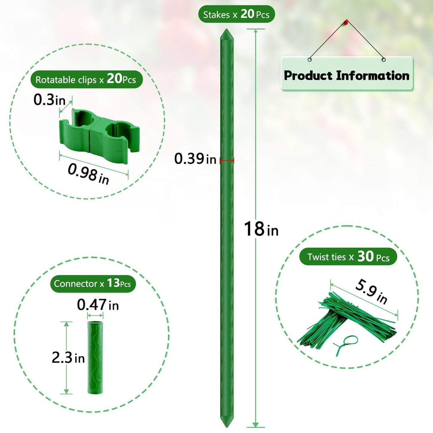 Sturdy Garden Stakes 18 Inch SupKing DIY 3/4/5/6/7ft Tomato Support Stake Green Plastic Coated Metal Tall Plant Stick Poles Plants Trellis for Indoor Outdoor Climbing Cucumber Chili Eggplant-20 Packs